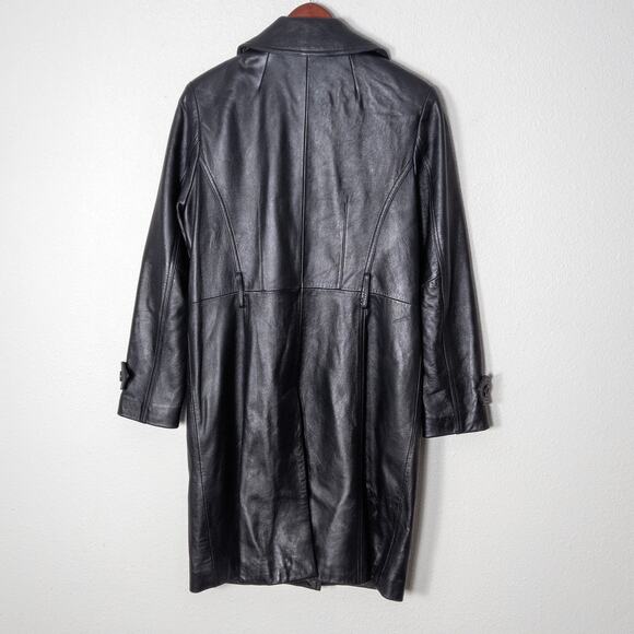 Tibor Leathers Women’s Trench Coat Mob Wife Biker Noir Black Genuine Leather M - Picture 2 of 16